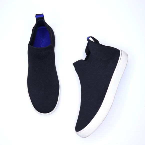 ROTHY'S The Chelsea Knit Sneakers Black Pull On Ankle High Top  Women's 8.5 - Picture 1 of 11